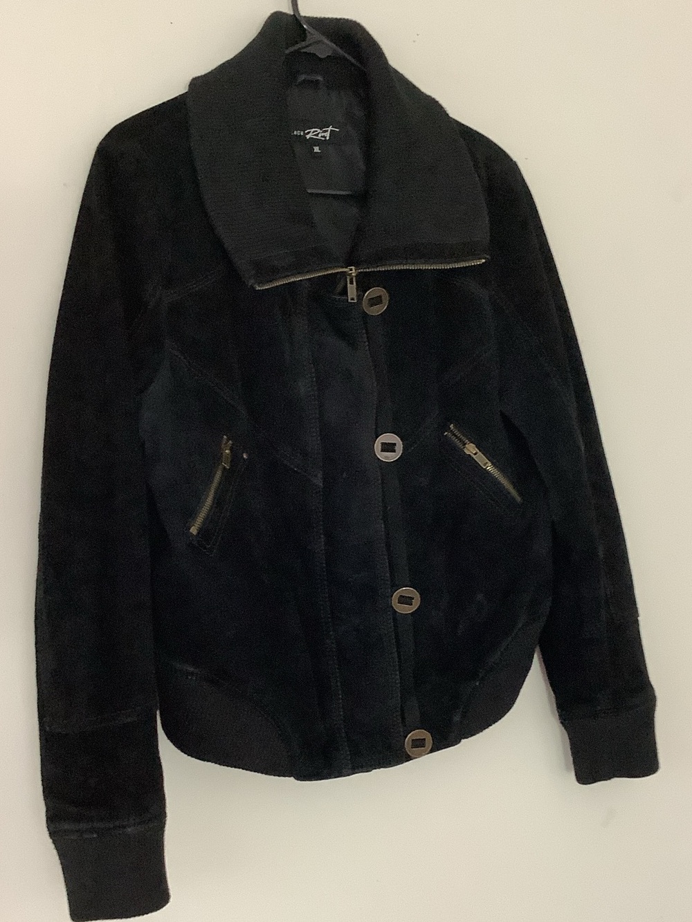 Black Rivet Women's Black Suede Bomber Jacket
